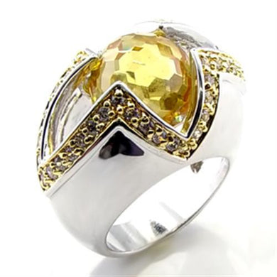 6X010 - Reverse Two-Tone Brass Ring with AAA Grade CZ  in Topaz