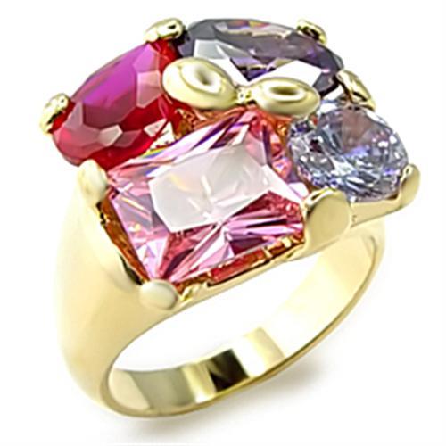6X013 - Gold Brass Ring with AAA Grade CZ  in Multi Color