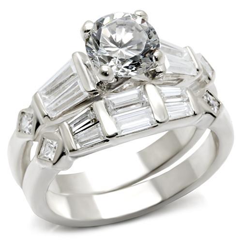 6X014 - Rhodium Brass Ring with AAA Grade CZ  in Clear