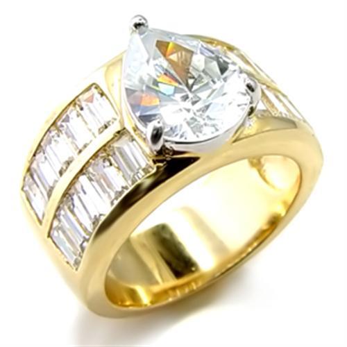 6X015 - Gold+Rhodium Brass Ring with AAA Grade CZ  in Clear