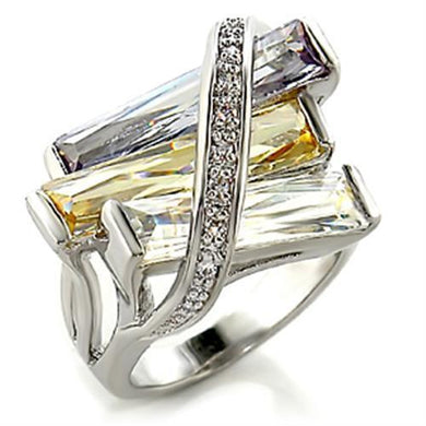 6X016 - Rhodium Brass Ring with AAA Grade CZ  in Multi Color