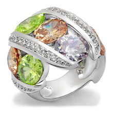 Load image into Gallery viewer, Alaina Cocktail Ring - Rhodium Brass, AAA CZ , Multi Color - 6X019