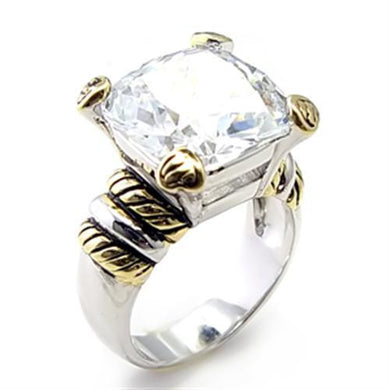 6X023 - Reverse Two-Tone Brass Ring with AAA Grade CZ  in Clear