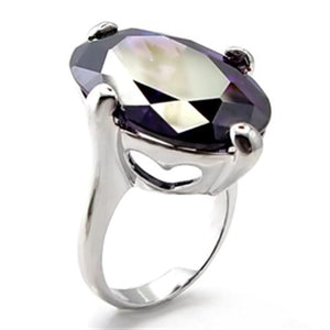 6X025 - Rhodium Brass Ring with AAA Grade CZ  in Amethyst