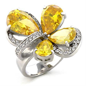 6X044 - Rhodium Brass Ring with AAA Grade CZ  in Topaz