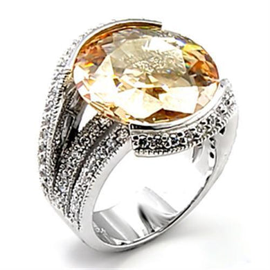 6X045 - Rhodium Brass Ring with AAA Grade CZ  in Champagne