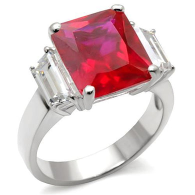 6X061 - High-Polished 925 Sterling Silver Ring with Synthetic Garnet in Ruby