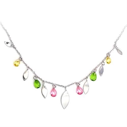 6X106 - High-Polished 925 Sterling Silver Necklace with AAA Grade CZ  in Multi Color