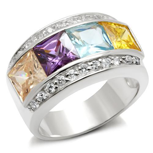 6X116 - Rhodium Brass Ring with AAA Grade CZ  in Multi Color