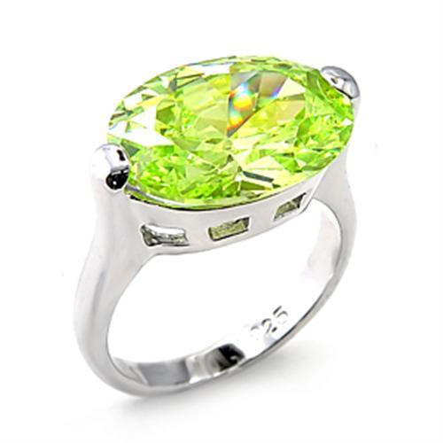 6X182 - Rhodium 925 Sterling Silver Ring with AAA Grade CZ  in Apple Green color