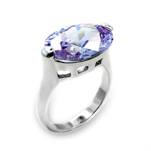 6X183 - Rhodium 925 Sterling Silver Ring with AAA Grade CZ  in Light Amethyst