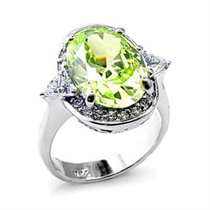 6X187 - Rhodium 925 Sterling Silver Ring with AAA Grade CZ  in Apple Green color