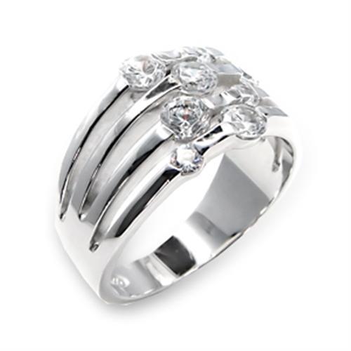 6X197 - High-Polished 925 Sterling Silver Ring with AAA Grade CZ  in Clear