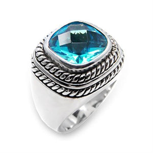 6X209 - Rhodium 925 Sterling Silver Ring with Synthetic Spinel in Sea Blue