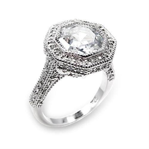 6X211 - High-Polished 925 Sterling Silver Ring with AAA Grade CZ  in Clear
