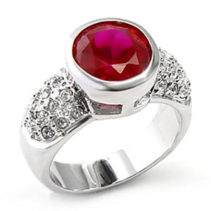 6X223 - Rhodium Brass Ring with Synthetic Garnet in Ruby