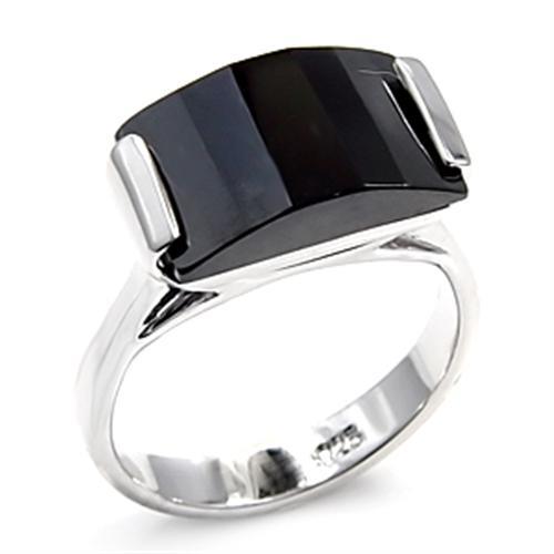 6X506 - Rhodium 925 Sterling Silver Ring with AAA Grade CZ  in Jet