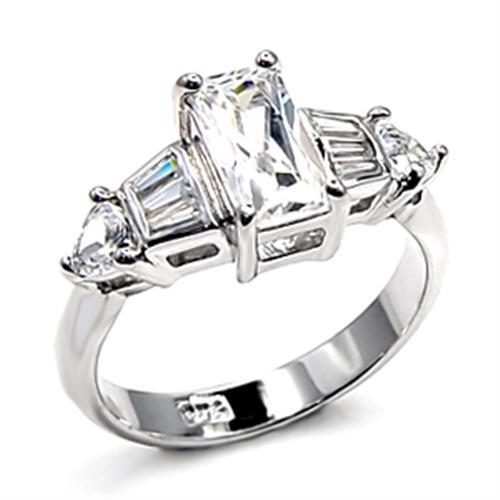 6X511 - Rhodium 925 Sterling Silver Ring with AAA Grade CZ  in Clear