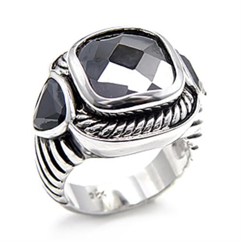 6X523 - Rhodium 925 Sterling Silver Ring with AAA Grade CZ  in Jet