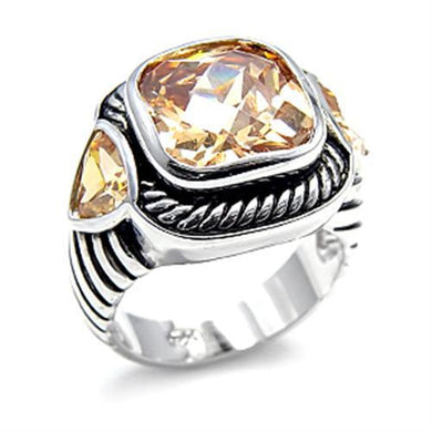 6X525 - Rhodium 925 Sterling Silver Ring with AAA Grade CZ  in Champagne