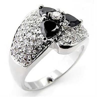 6X548 - Rhodium Brass Ring with AAA Grade CZ  in Jet