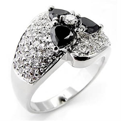 6X548 - Rhodium Brass Ring with AAA Grade CZ  in Jet