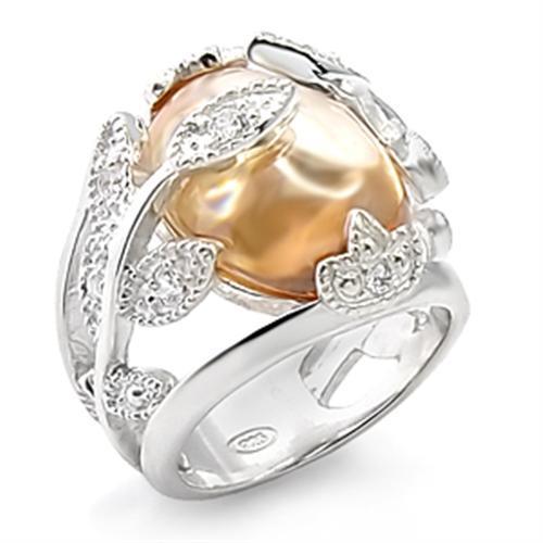 70308 - Rhodium Brass Ring with AAA Grade CZ  in Champagne