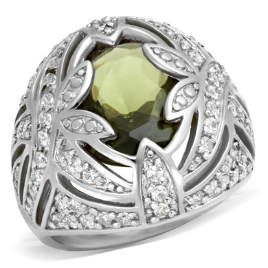 71001 - Rhodium Brass Ring with AAA Grade CZ  in Olivine color