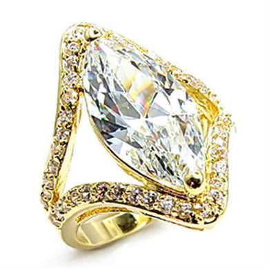 7X001 - Gold Brass Ring with AAA Grade CZ  in Clear