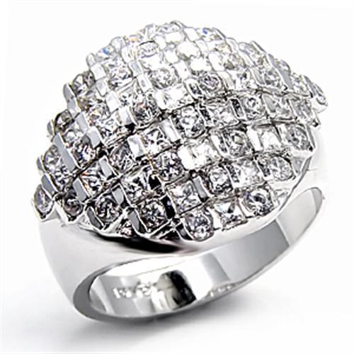 7X004 - Rhodium Brass Ring with AAA Grade CZ  in Clear