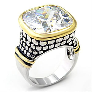 7X047 - Reverse Two-Tone Brass Ring with AAA Grade CZ  in Clear