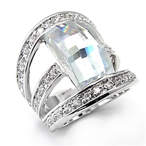 7X053 - Rhodium Brass Ring with AAA Grade CZ  in Clear