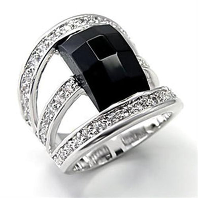 7X055 - Rhodium Brass Ring with AAA Grade CZ  in Jet
