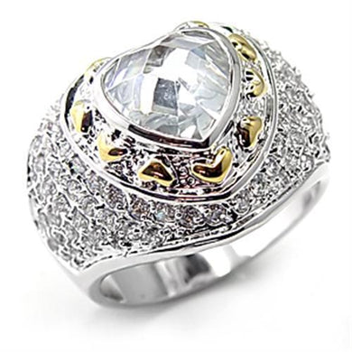 7X066 - Reverse Two-Tone Brass Ring with AAA Grade CZ  in Clear