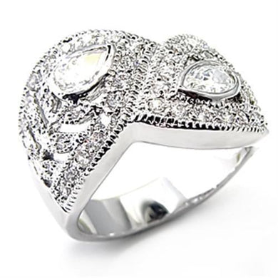 7X083 - Rhodium Brass Ring with AAA Grade CZ  in Clear