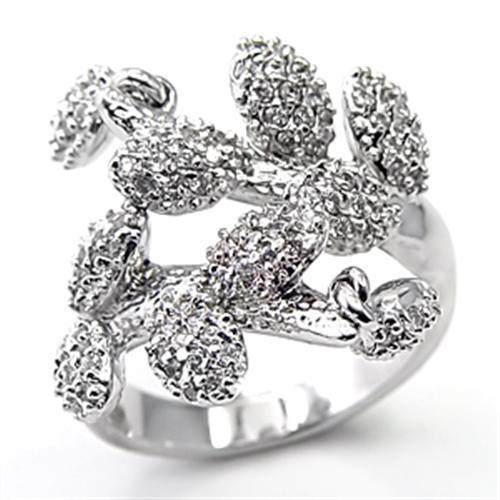 7X105 - Rhodium Brass Ring with AAA Grade CZ  in Clear