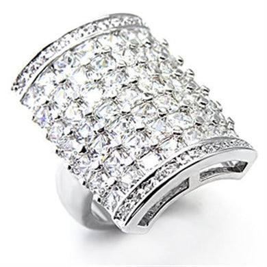 7X116 - Rhodium Brass Ring with AAA Grade CZ  in Clear