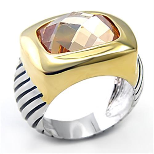 7X126 - Reverse Two-Tone Brass Ring with AAA Grade CZ  in Topaz