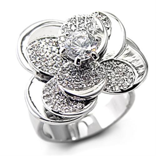 7X131 - Rhodium Brass Ring with AAA Grade CZ  in Clear