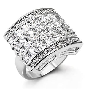7X146 - Rhodium Brass Ring with AAA Grade CZ  in Clear