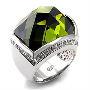 7X156 - Rhodium 925 Sterling Silver Ring with AAA Grade CZ  in Olivine color