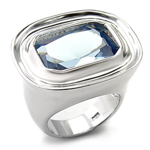 7X165 - Rhodium 925 Sterling Silver Ring with Synthetic Spinel in Sea Blue