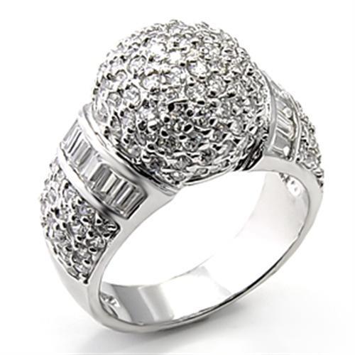 7X166 - Rhodium 925 Sterling Silver Ring with AAA Grade CZ  in Clear