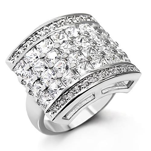 7X174 - High-Polished 925 Sterling Silver Ring with AAA Grade CZ  in Clear