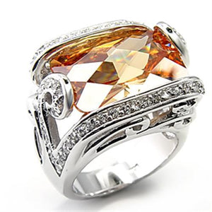 7X180 - Rhodium 925 Sterling Silver Ring with AAA Grade CZ  in Champagne