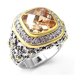 7X181 - Reverse Two-Tone 925 Sterling Silver Ring with AAA Grade CZ  in Champagne