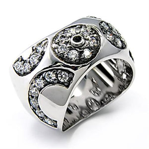 7X210 - Rhodium + Ruthenium 925 Sterling Silver Ring with AAA Grade CZ  in Clear