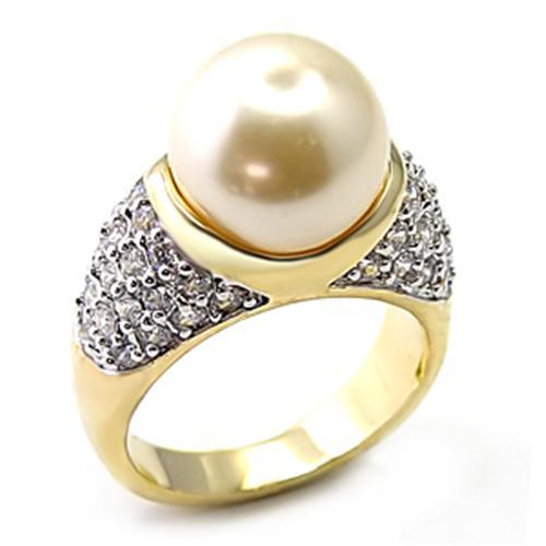7X216 - Gold+Rhodium 925 Sterling Silver Ring with Synthetic Pearl in White