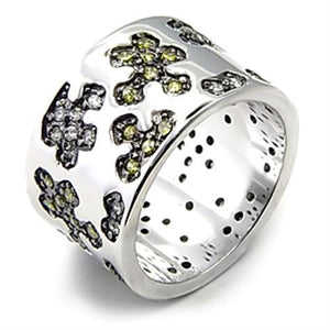 7X229 - Rhodium + Ruthenium 925 Sterling Silver Ring with AAA Grade CZ  in Olivine color