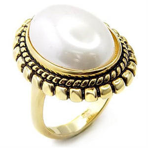 7X232 - Gold 925 Sterling Silver Ring with Synthetic Pearl in White